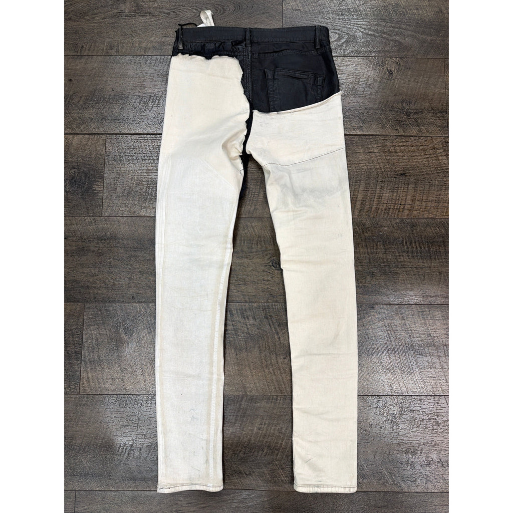 RICK OWENS TYRONE COLLAGE WHITE WAX JEANS (30)