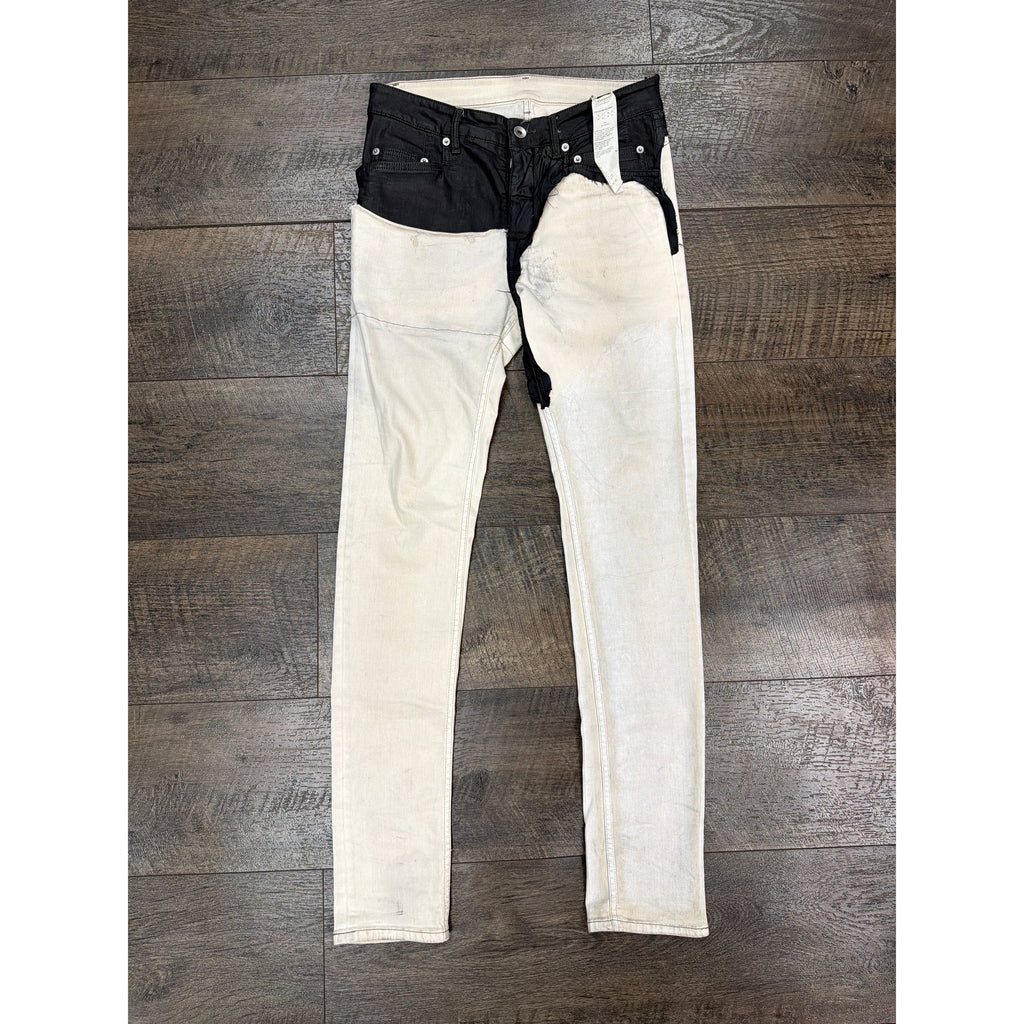 RICK OWENS TYRONE COLLAGE WHITE WAX JEANS (30)