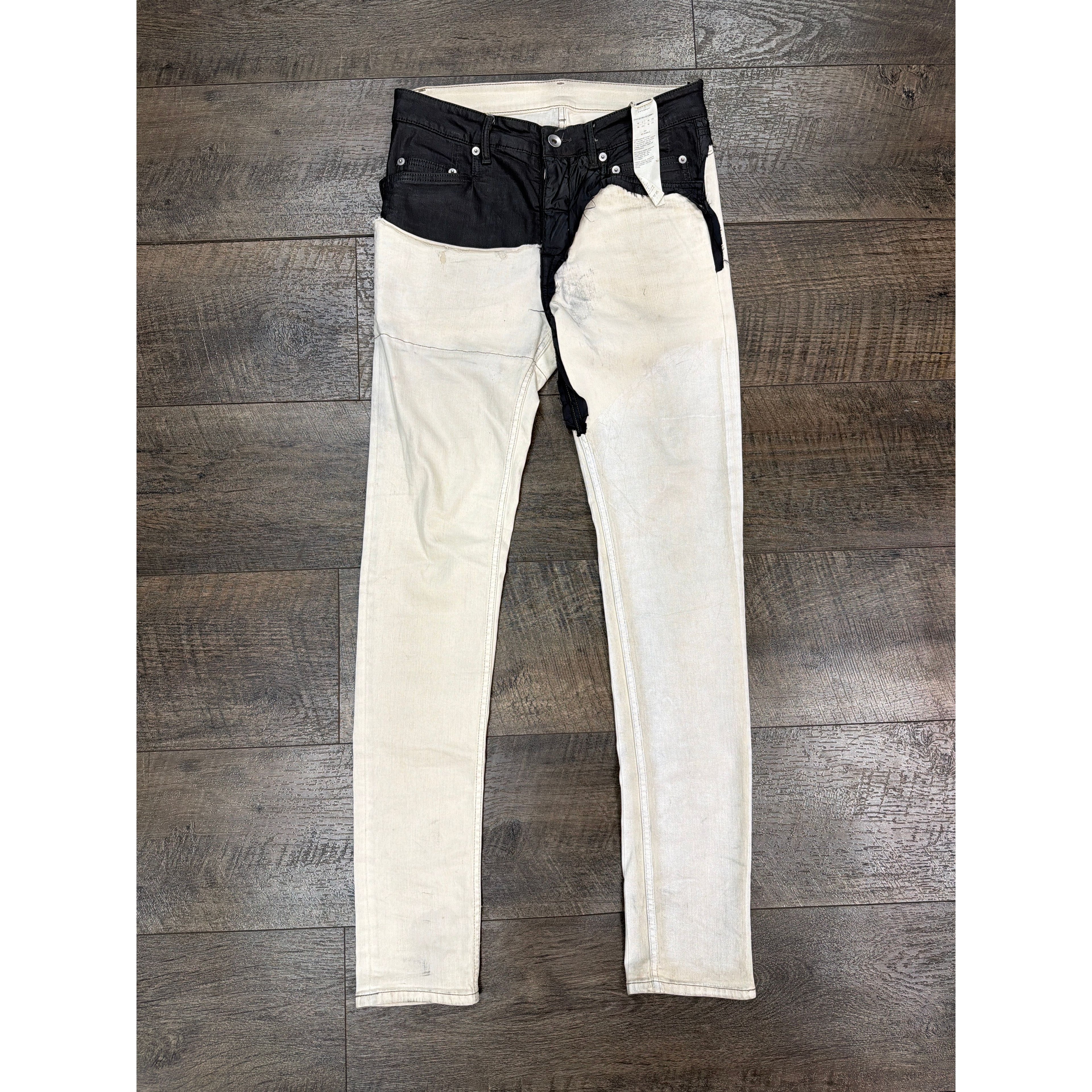 RICK OWENS TYRONE COLLAGE WHITE WAX JEANS (30)
