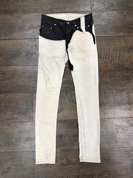 RICK OWENS TYRONE COLLAGE WHITE WAX JEANS (30)