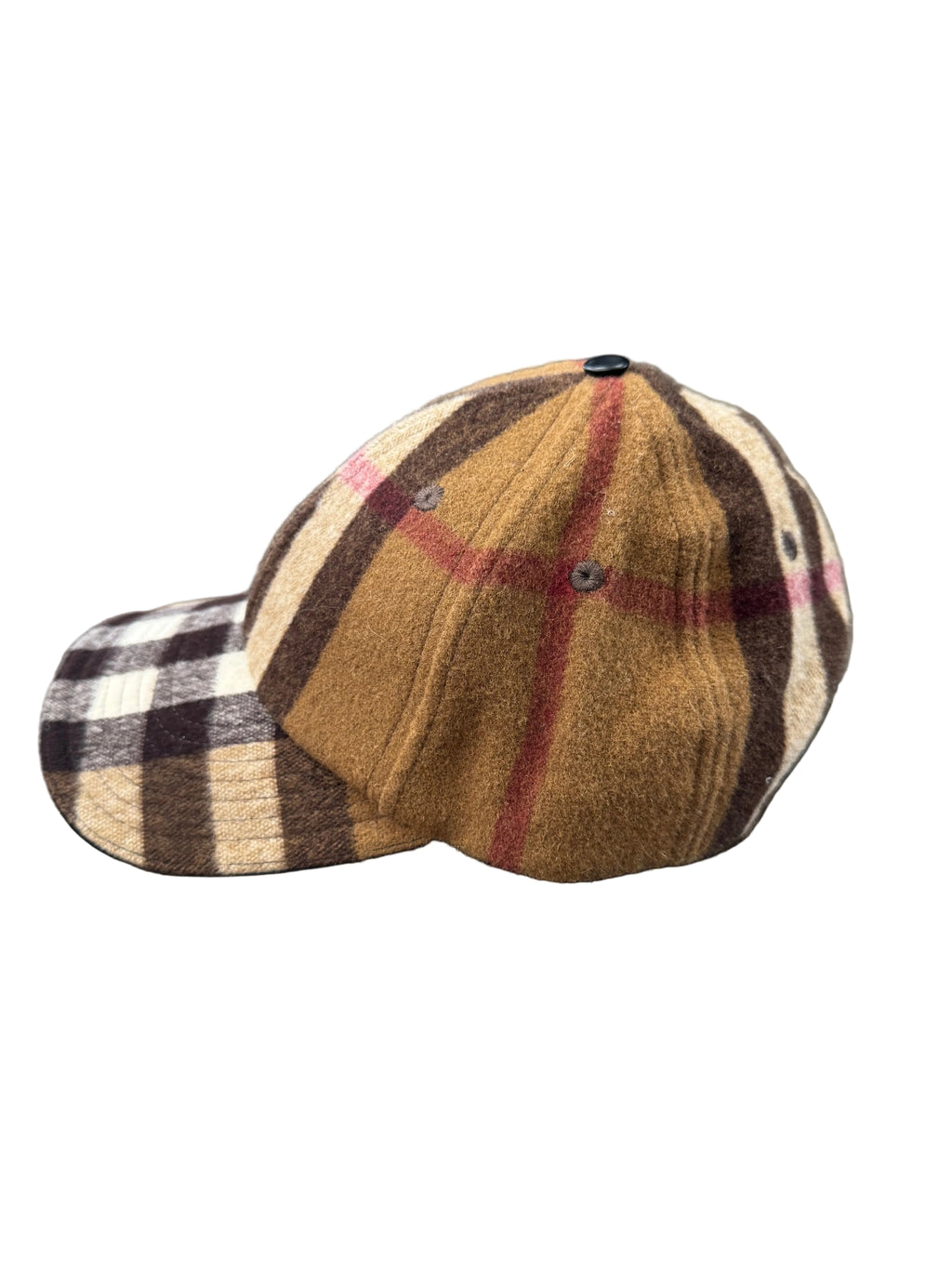 BURBERRY EXAGGERATED CHECK WOOL BASEBALL HAT
