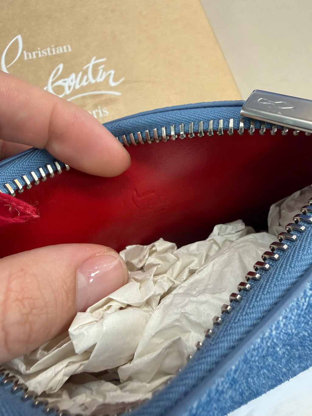 CHRISTIAN LOUBOUTIN DENIM CLUTCH BRAND NEW