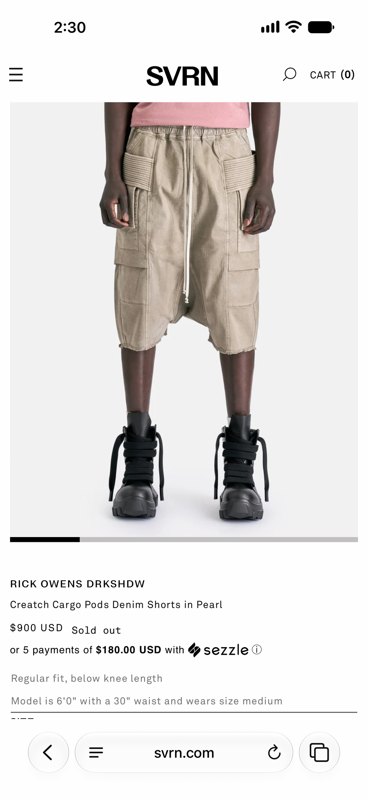 RICK OWENS DRKSHDW CREATCH CARGO PODS (M)