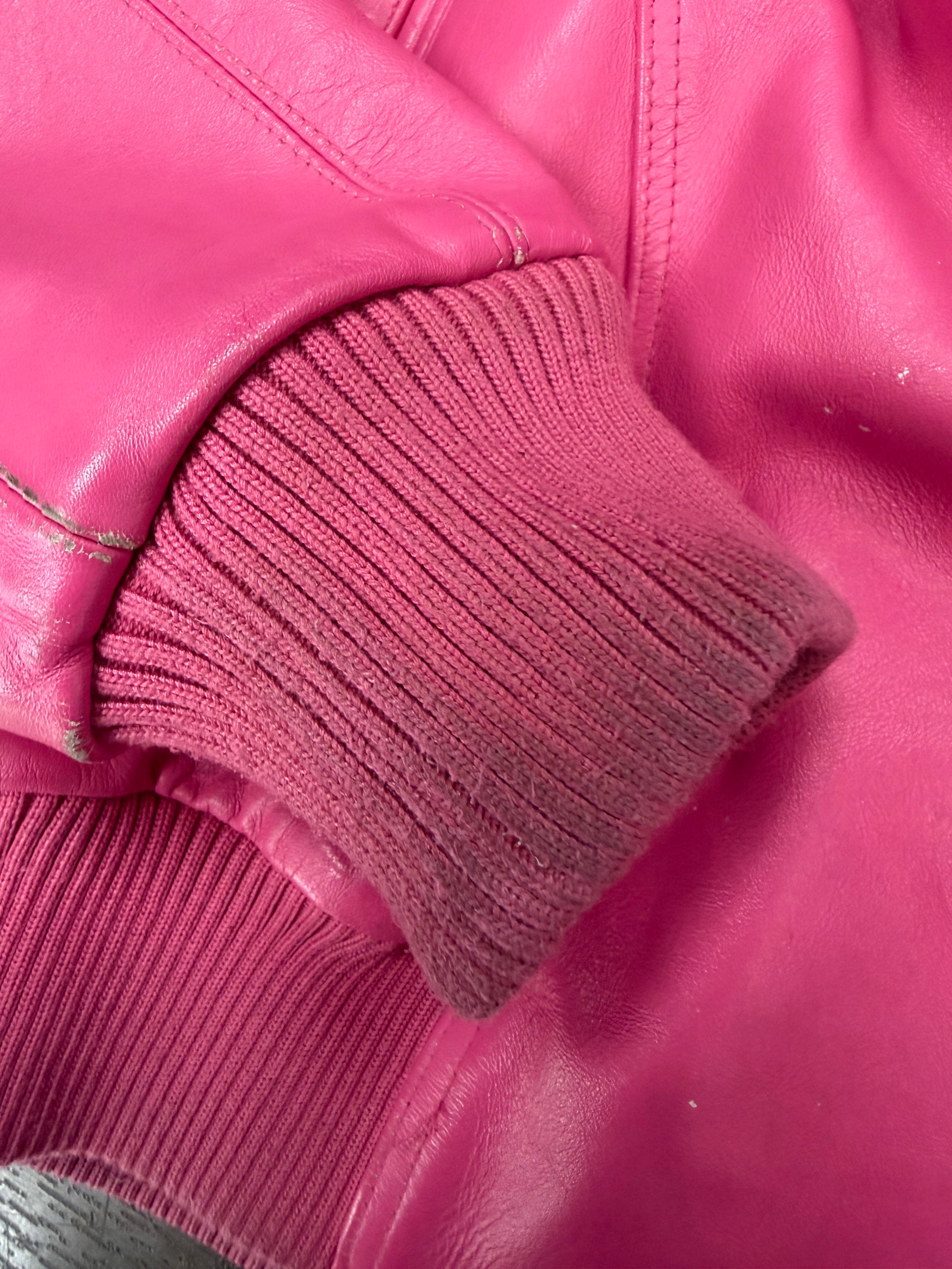 PELLE PELLE PINK LEATHER JACKET RACCOON FUR (M)