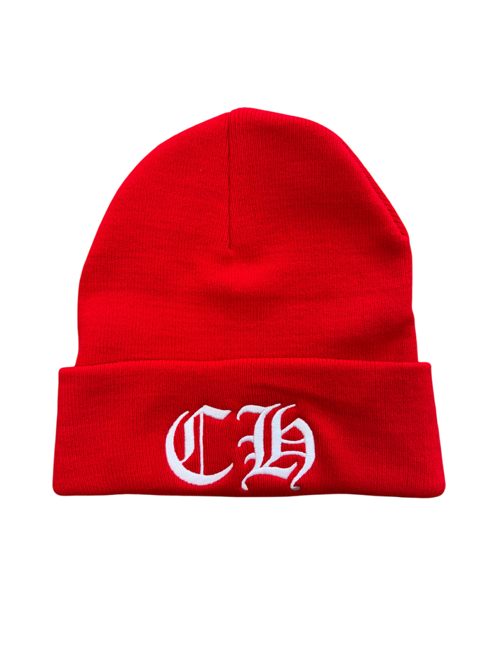 CHROME HEARTS RED CH LOGO BEANIE