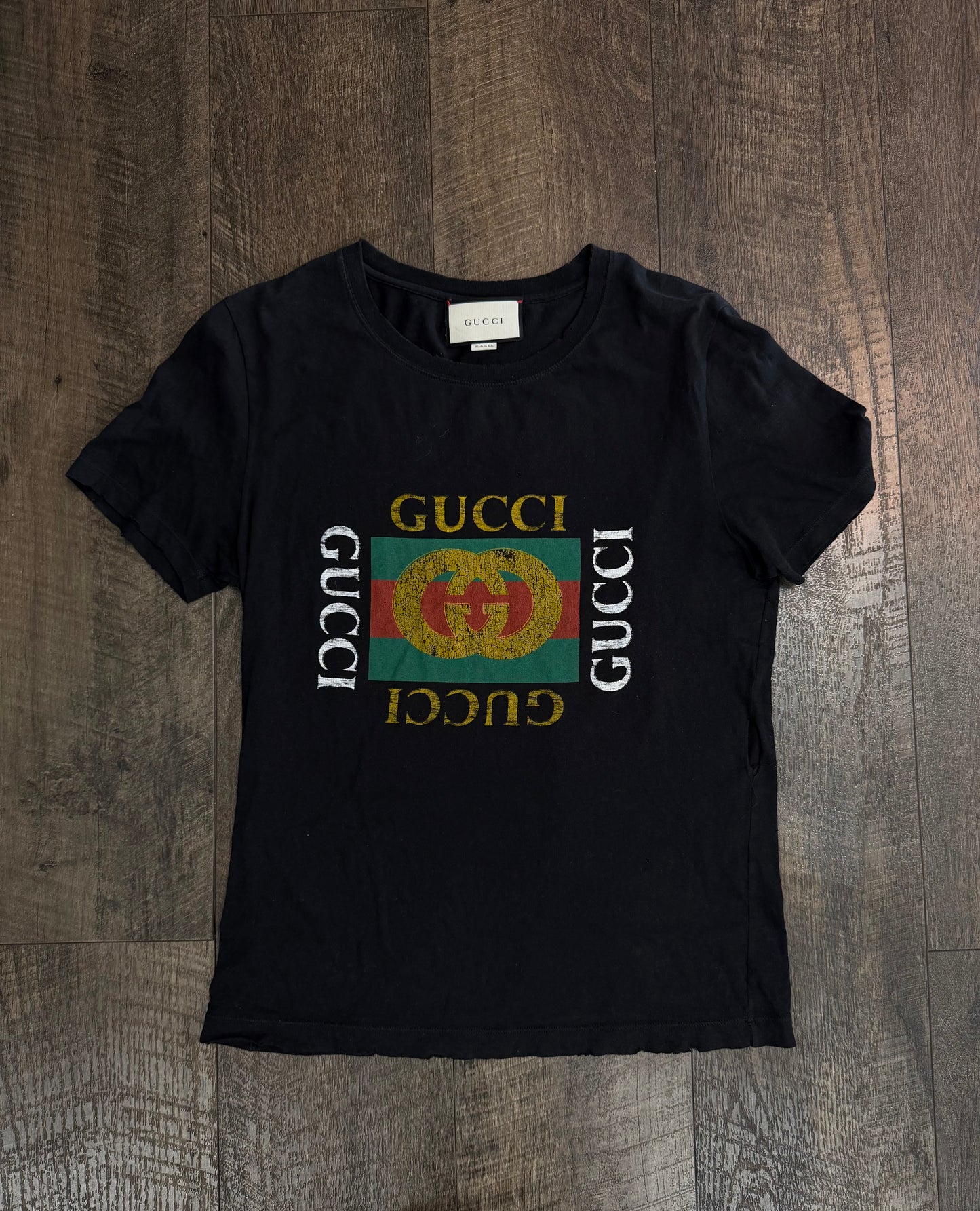 GUCCI VINTAGE LOGO DISTRESSED TEE (XS)