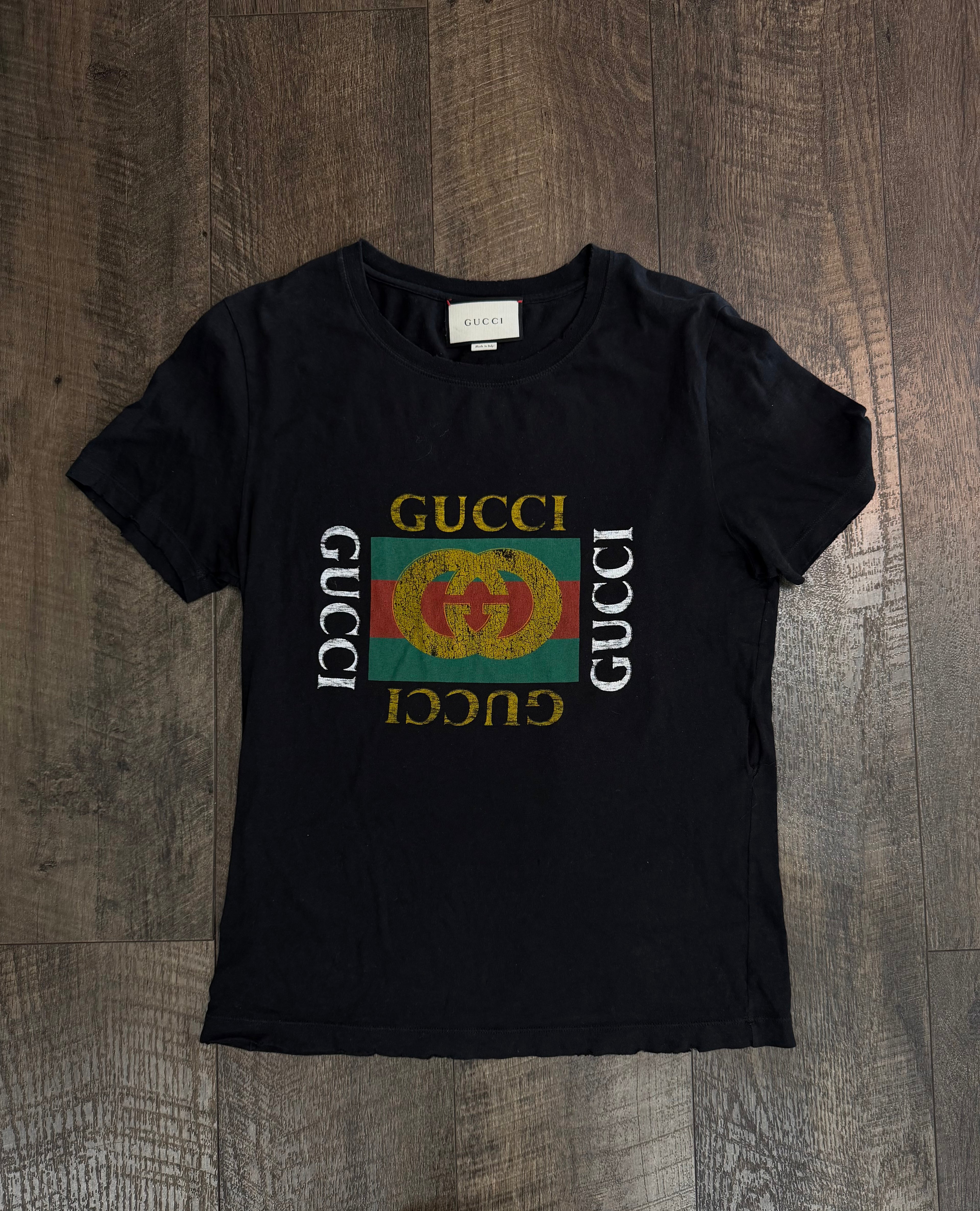GUCCI VINTAGE LOGO DISTRESSED TEE (XS)