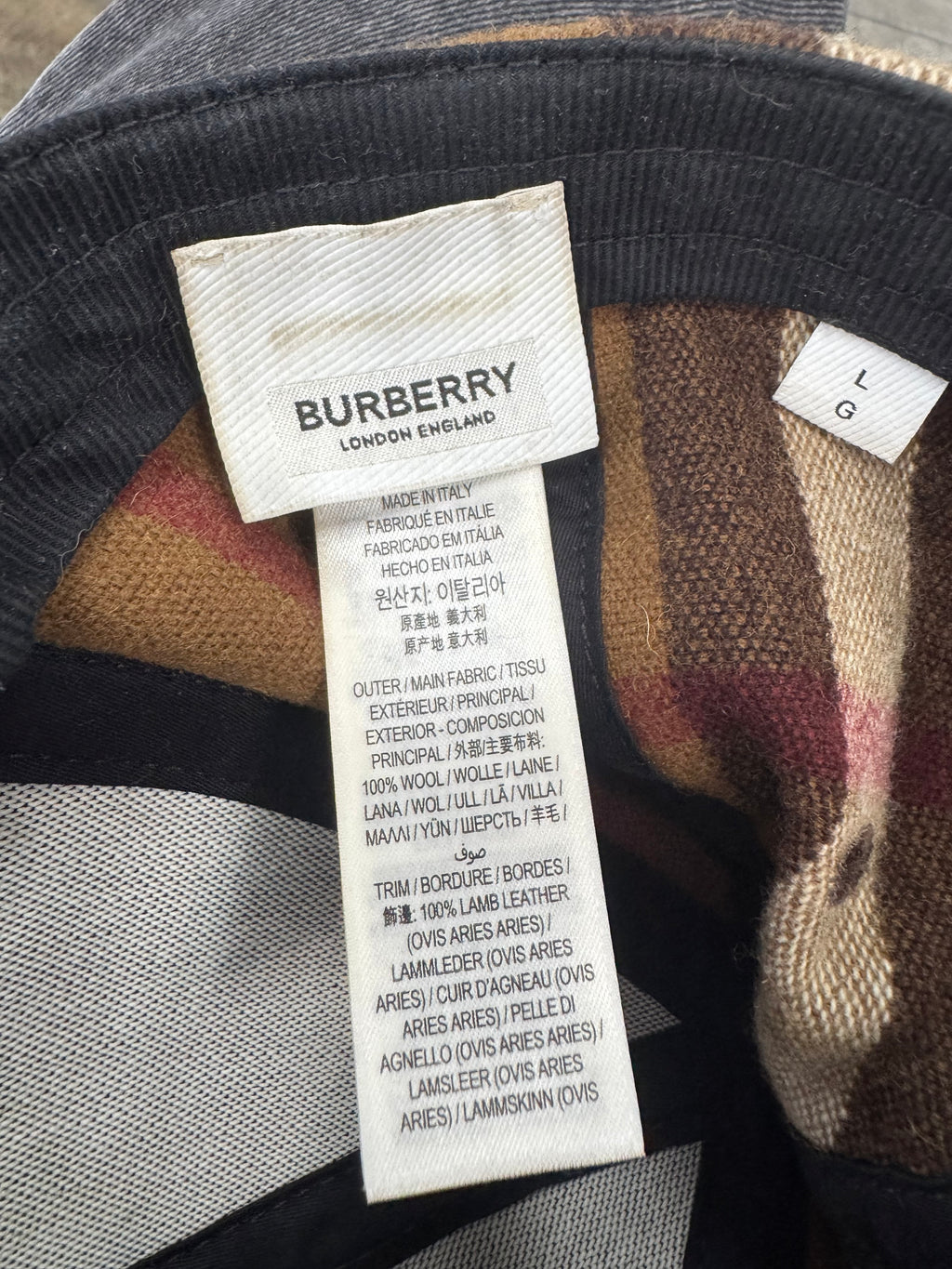 BURBERRY EXAGGERATED CHECK WOOL BASEBALL HAT
