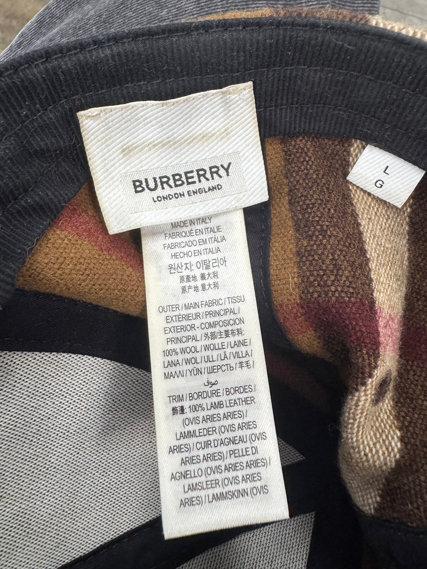 BURBERRY EXAGGERATED CHECK WOOL BASEBALL HAT