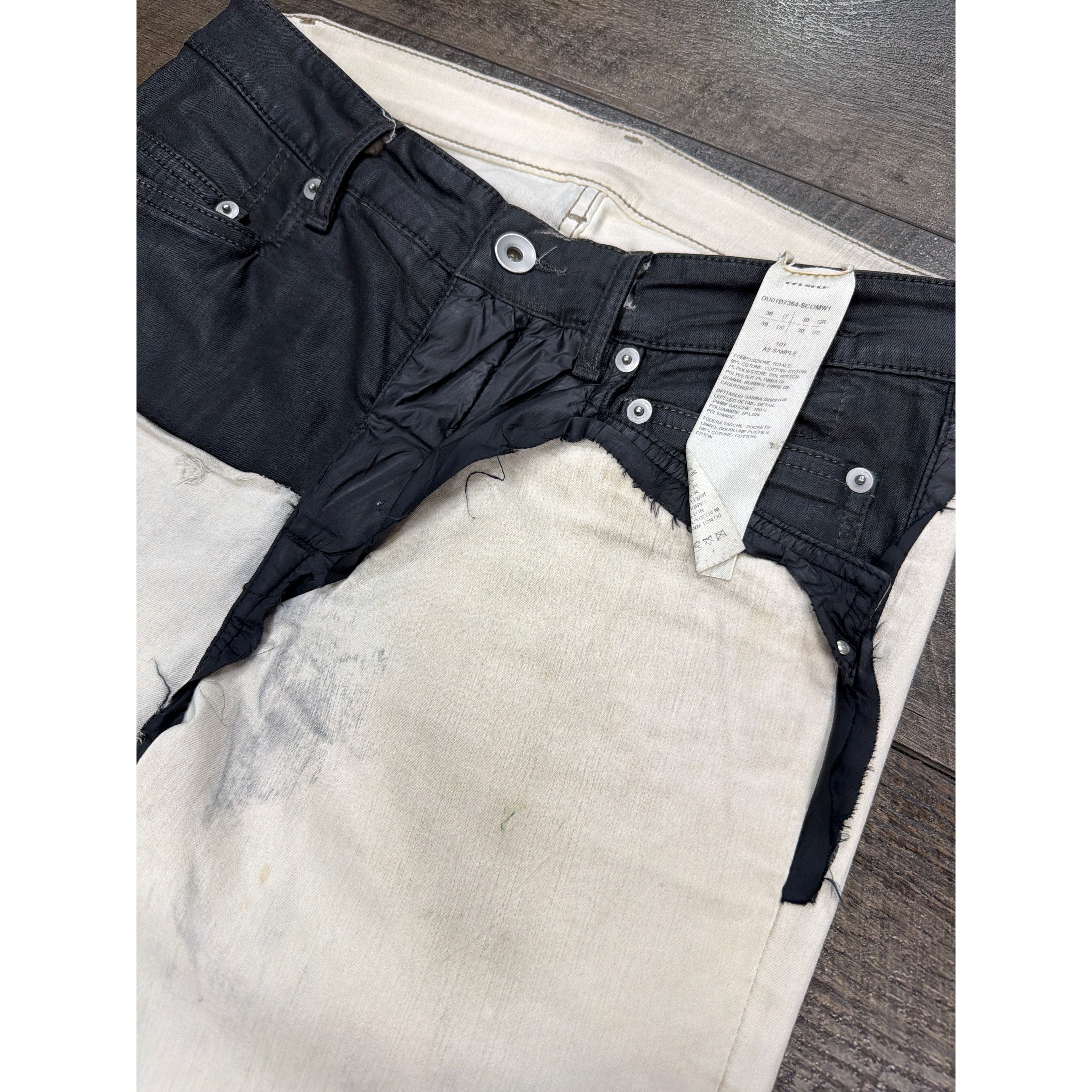 RICK OWENS TYRONE COLLAGE WHITE WAX JEANS (30)