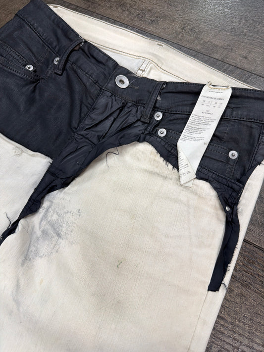 RICK OWENS TYRONE COLLAGE WHITE WAX JEANS (30)