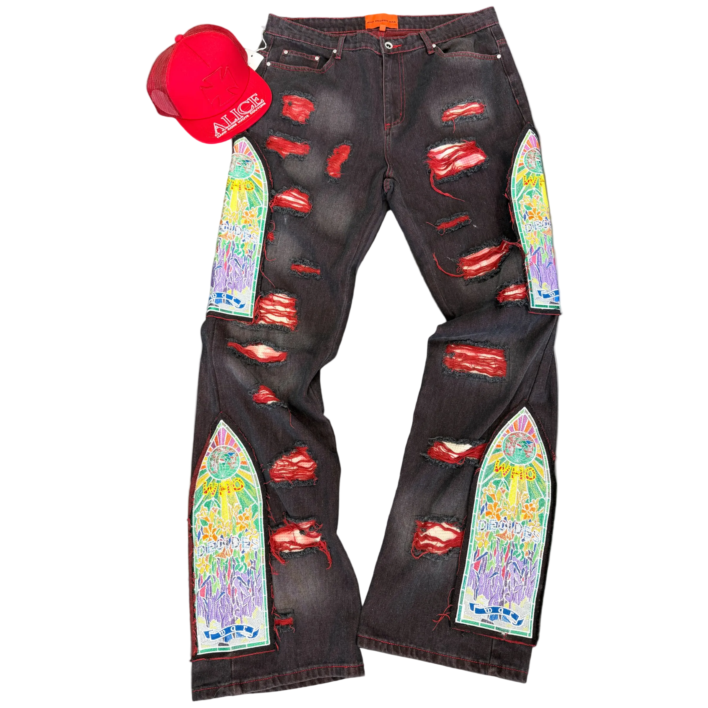 WHO DECIDES WAR CRIMSON FUSION DENIM JEANS (36)