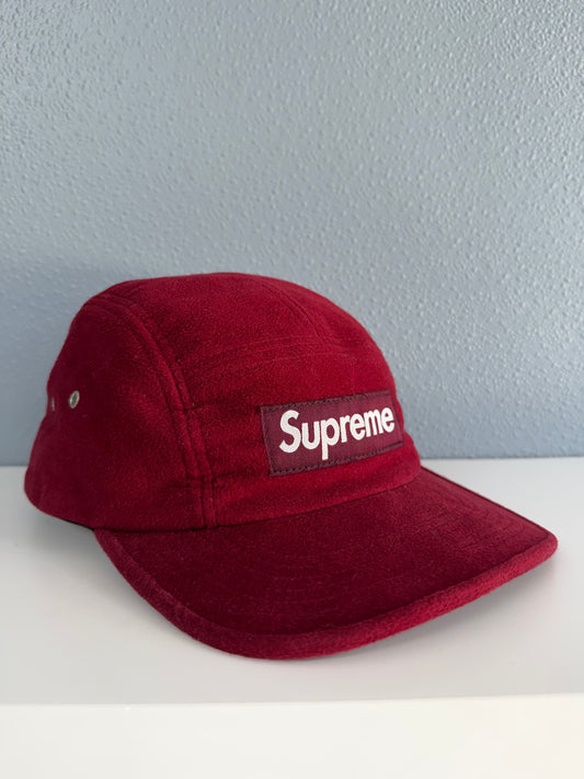 SUPREME VELOUR 5 PANEL CAMP HAT MAROON