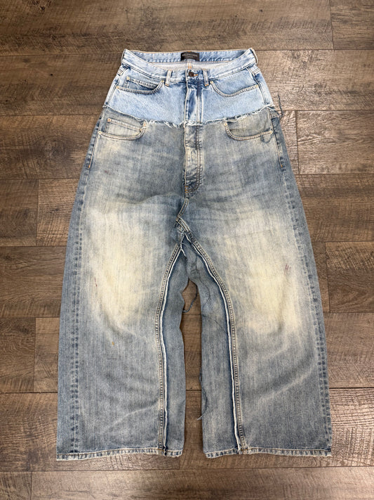 BALENCIAGA CUT UP DISTRESSED LAYRED JEANS (S)