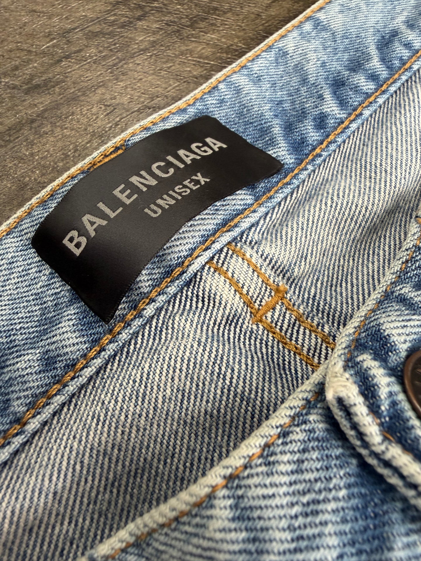 BALENCIAGA CUT UP DISTRESSED LAYRED JEANS (S)