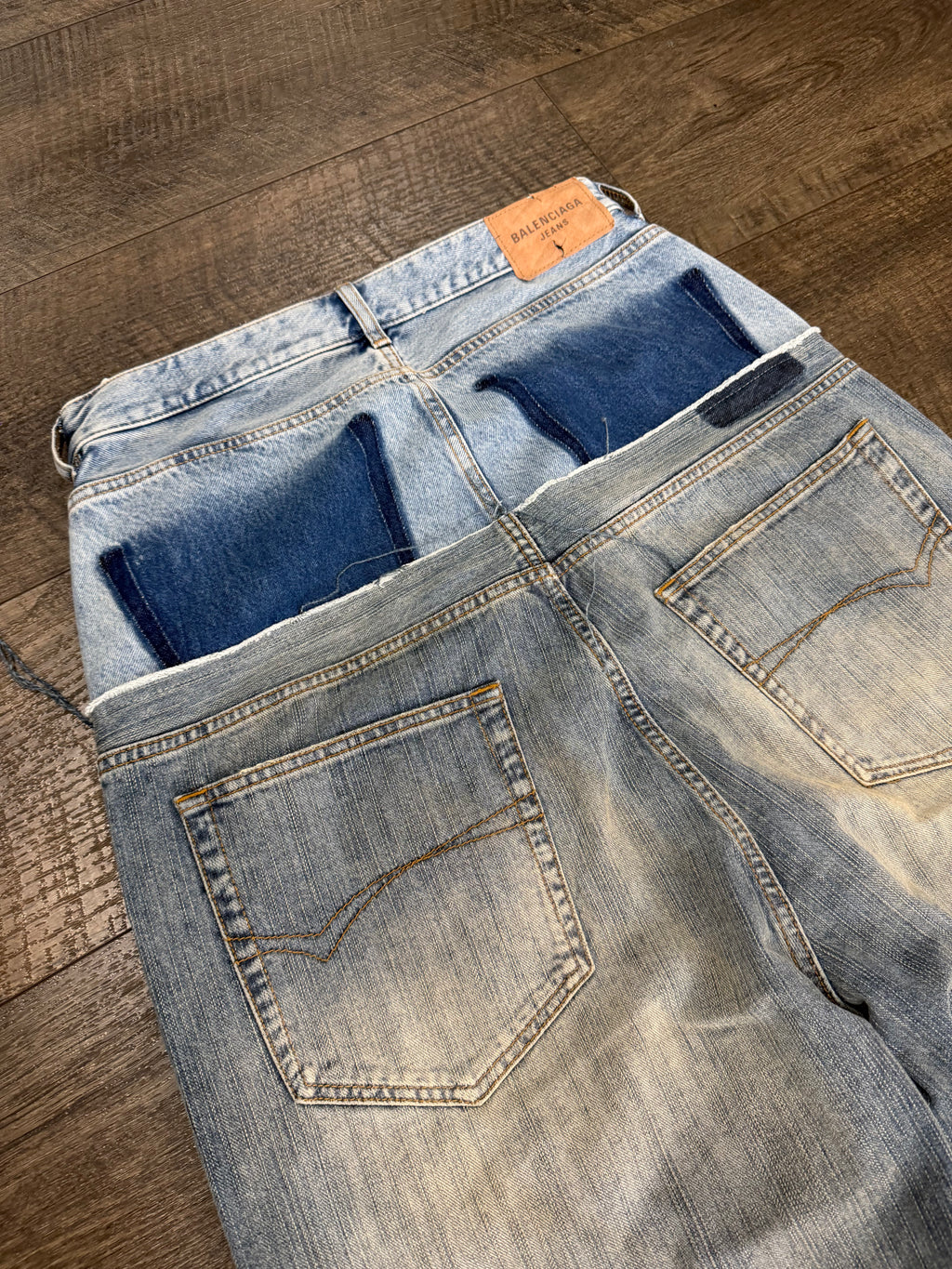 BALENCIAGA CUT UP DISTRESSED LAYRED JEANS (S)