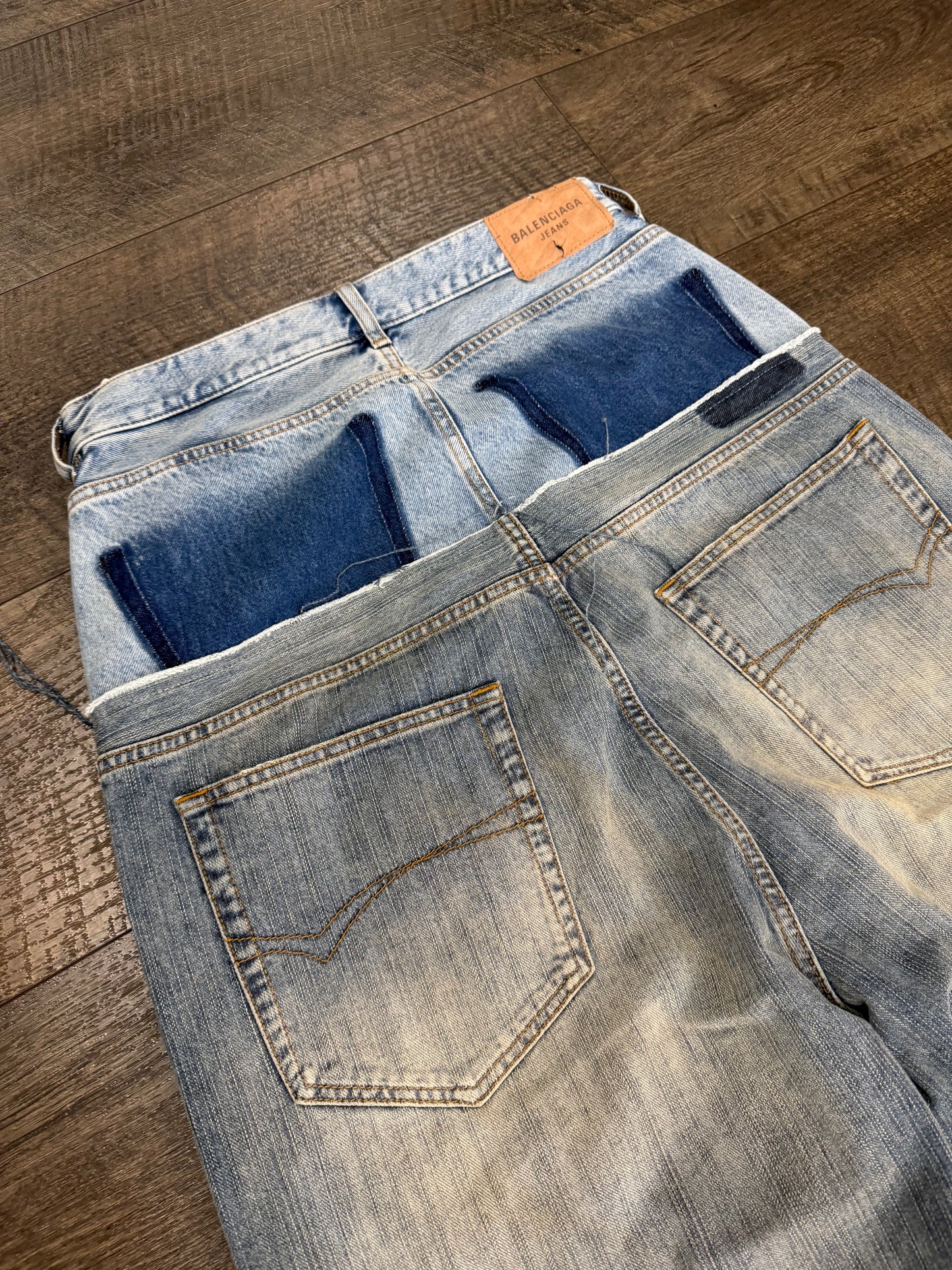 BALENCIAGA CUT UP DISTRESSED LAYRED JEANS (S)
