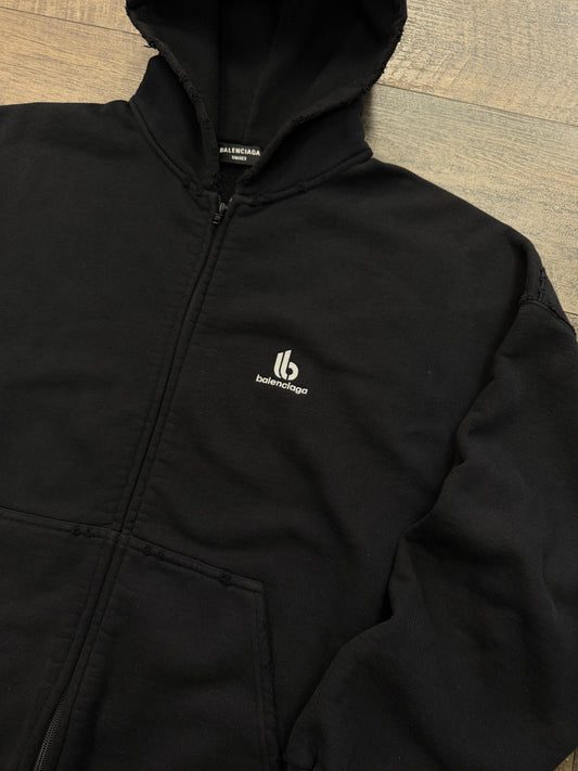 BALENCIAGA DISTRSSED LOGO HOODIE (2)