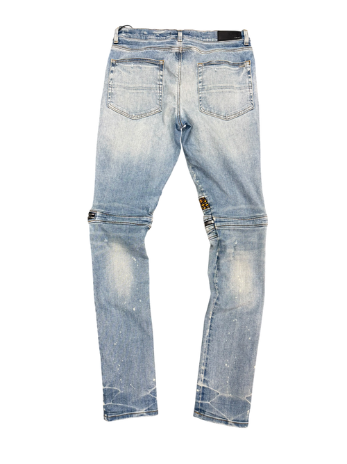 AMIRI BIKER LIGHT WASH DENIM JEANS (34)