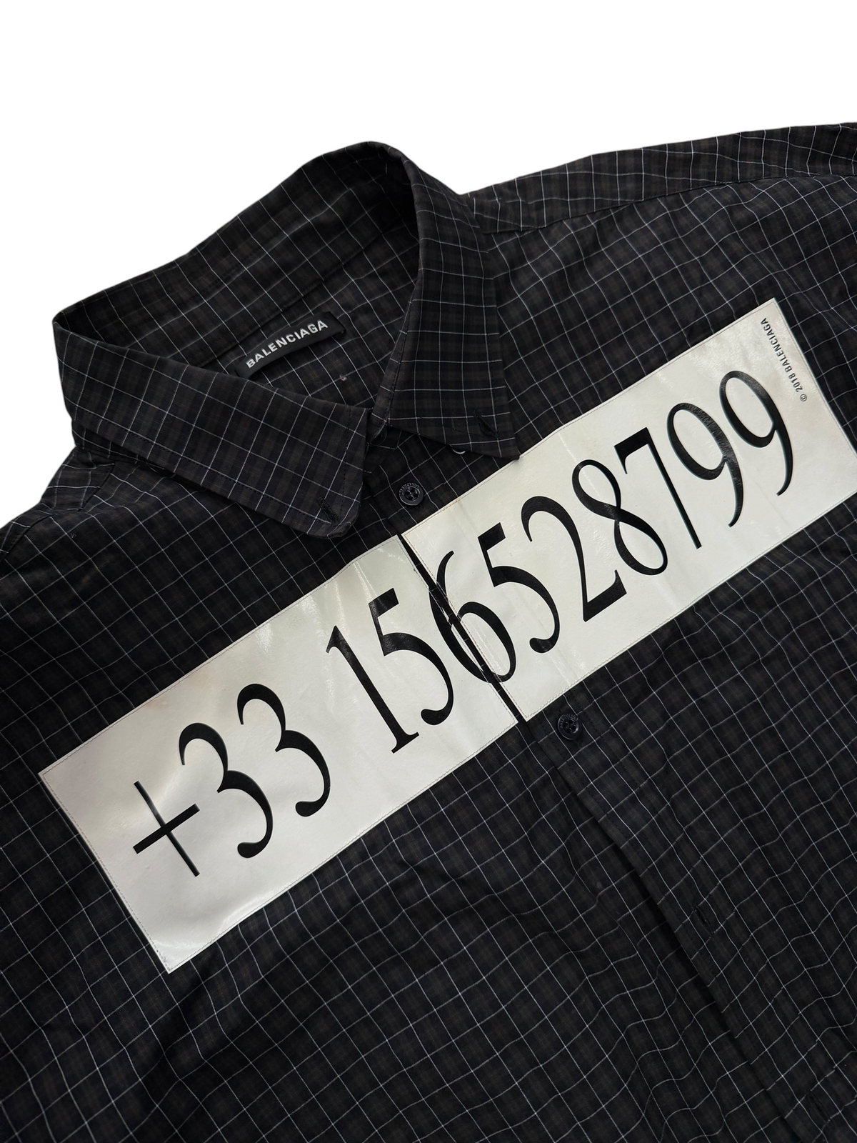 BALENCIAGA PHOKE NUMBERS BUTTON DOWN SHIRT (FITS L/XL)