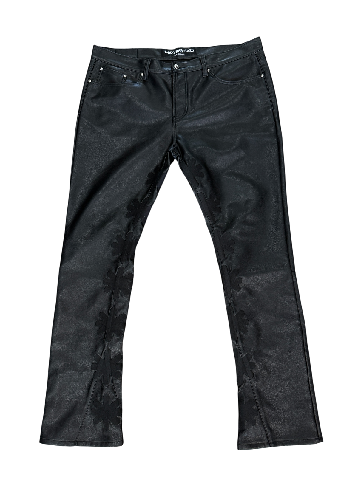 LOSTSHDW FLORAL FAUX LEATHER PANTS