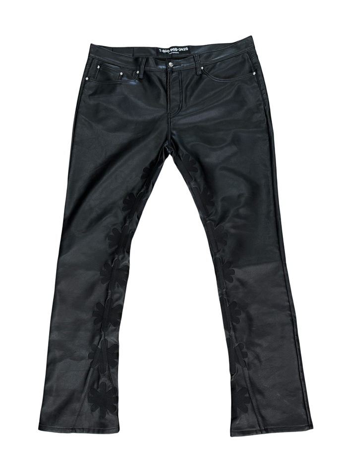 LOSTSHDW FLORAL FAUX LEATHER PANTS