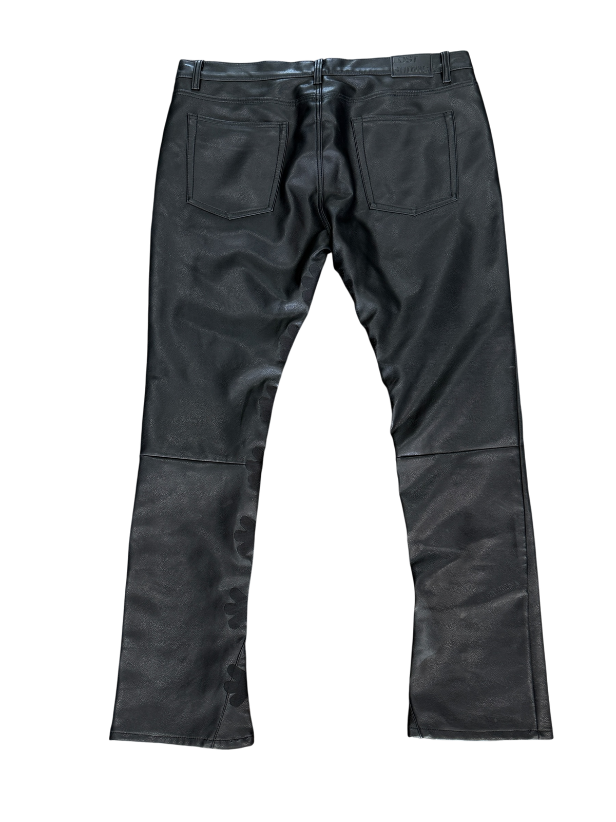LOSTSHDW FLORAL FAUX LEATHER PANTS