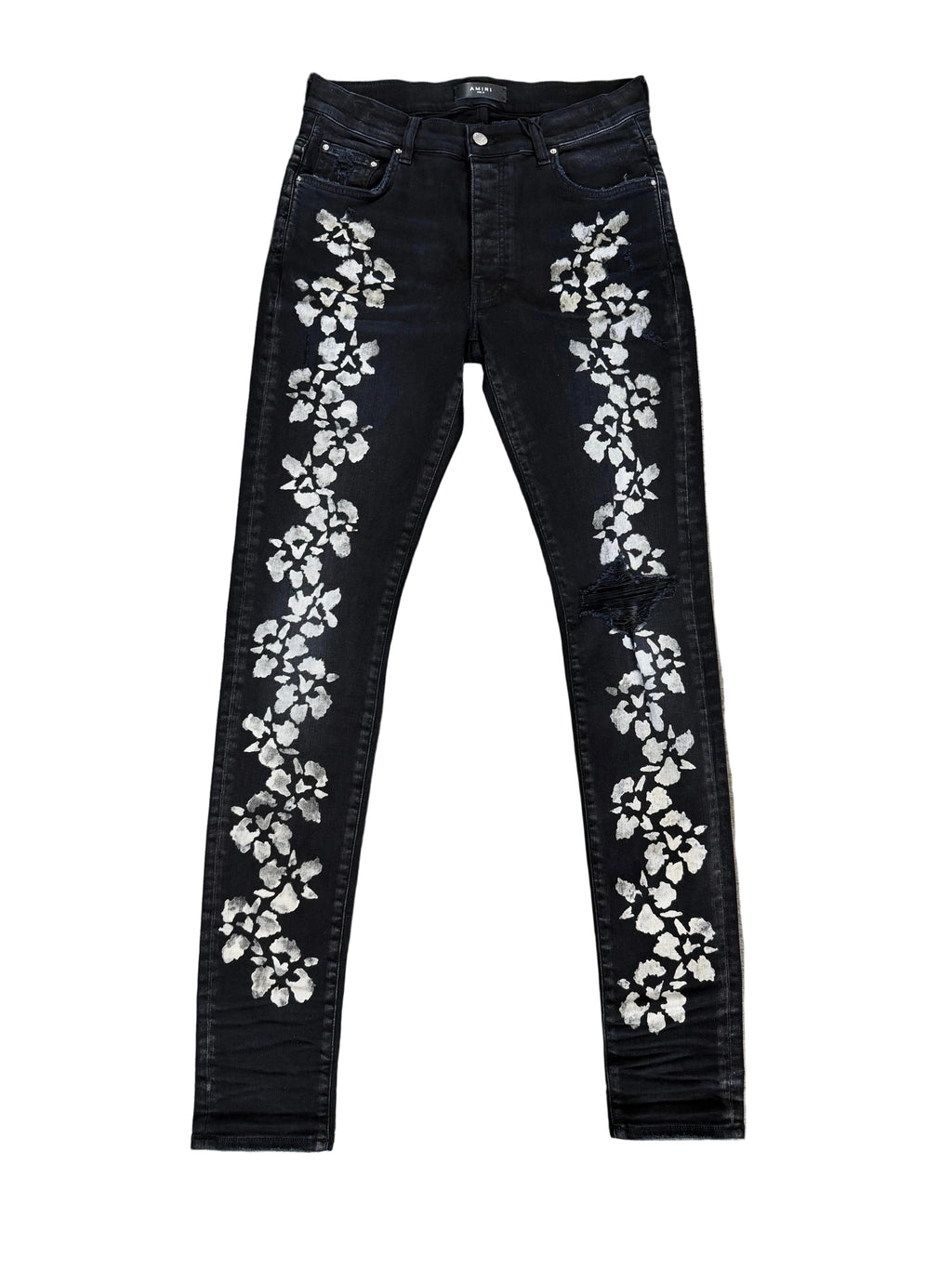 AMIRI HISBISCUS STENCIL DISTRESSED DENIM JEANS (31)